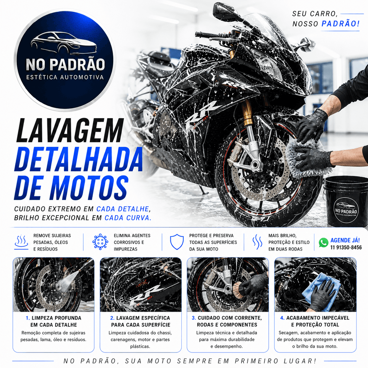 🔷 Lavagem Detalhada de Motos