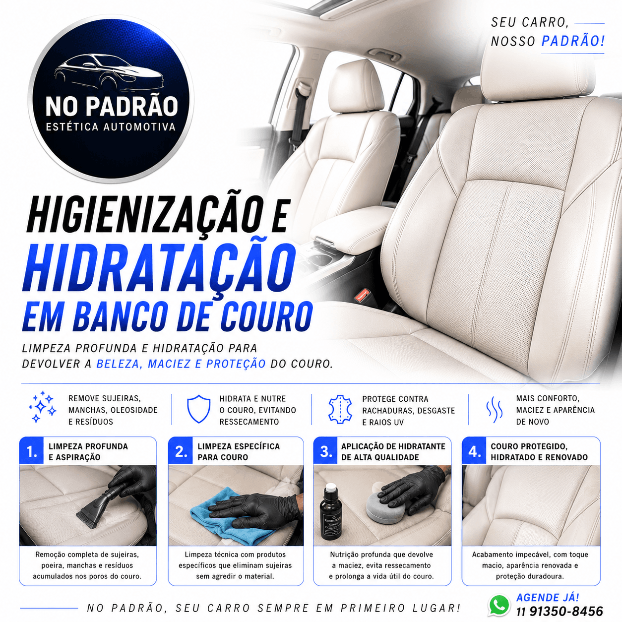 🔷 Higienização e Hidratação em Bancos de Couro