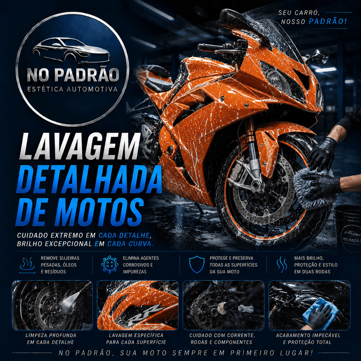 🔷 Lavagem Detalhada de Motos