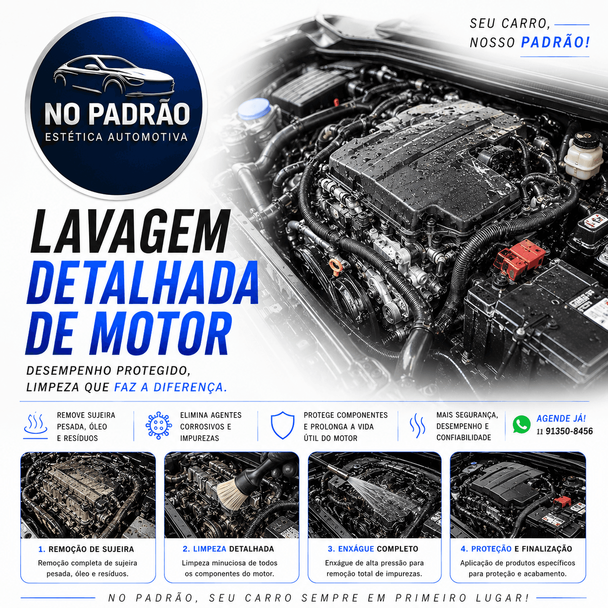 🔷 Lavagem Detalhada de Motor